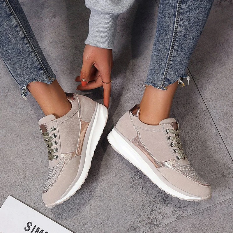 

Women Shoes Gold Sneakers Zipper Platform Trainers Women Shoes Casual Lace-Up Tenis Feminino Zapatos De Mujer Womens Sneakers