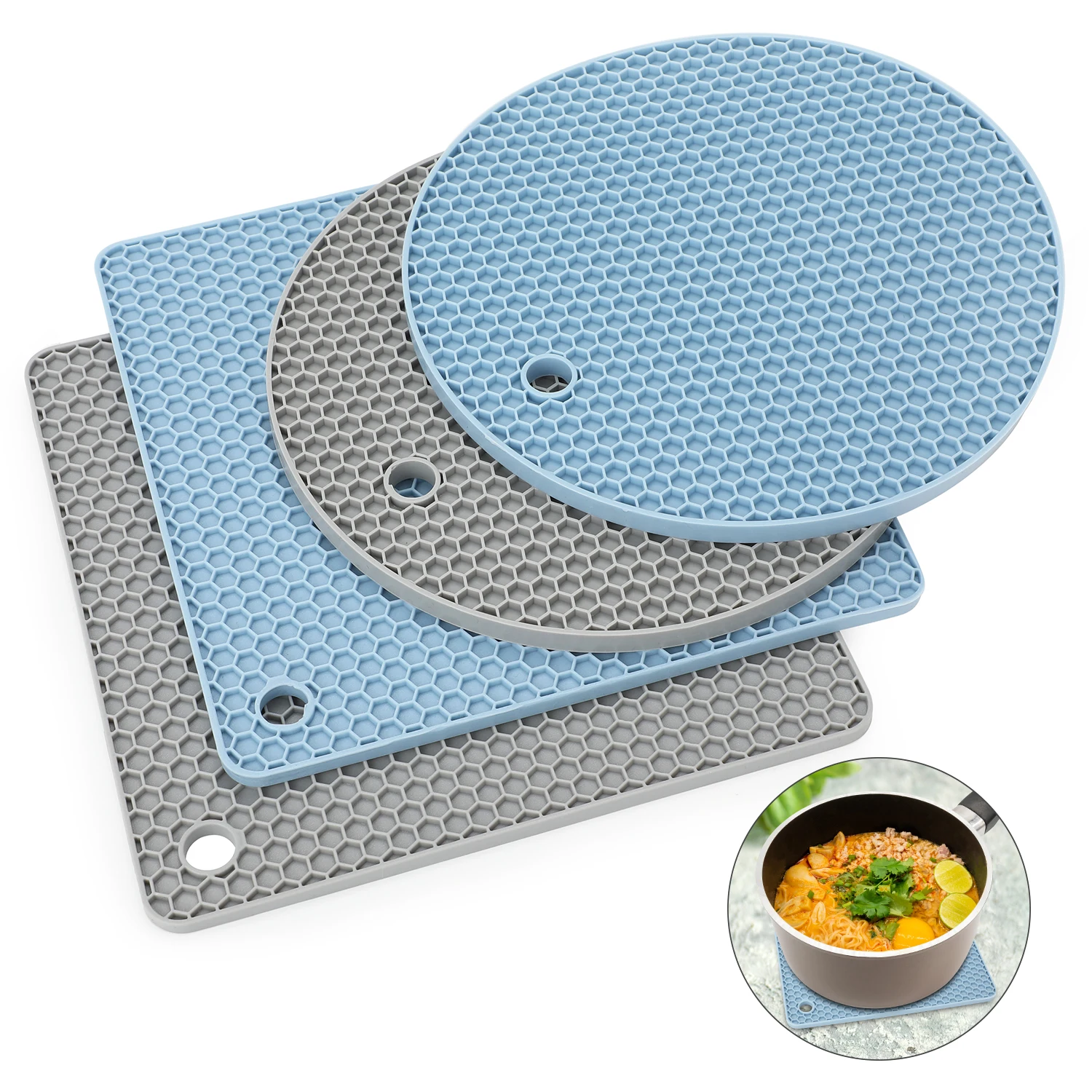 

S Silicone Trivet Mats Multi-purpose Kitchen Tool Heat Resistant To 440 Degrees Fahrenheit Easy To Wash Dry Black Gray