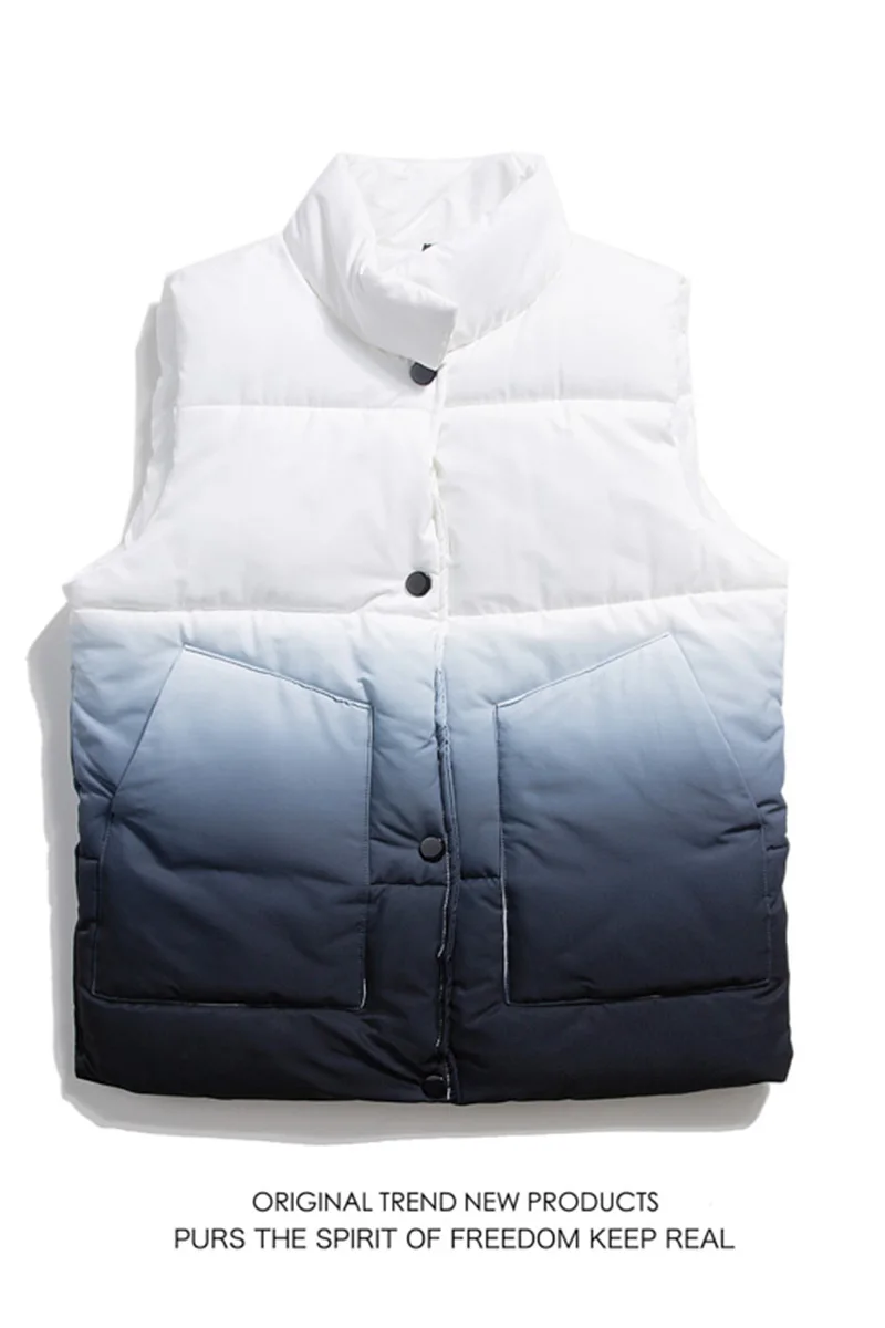 Vest Men's Autumn And Winter Vest Jacket Gradient Color Letter Printing Casual Down Cotton Waistcoat Style Student Vest