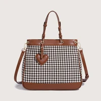 DN Women's Handbags Leopard Top Handle Crossbody Bags New Fashion Houndstooth Purse for Classic Ladies Canvas Shopper Bucket Bag