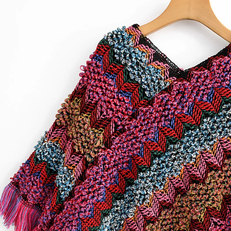 Boho Shawl Plus Size ropa mujer Fringed Knitted Pullover World National Style Cape Vintage Poncho Spring Women's clothing | Женская