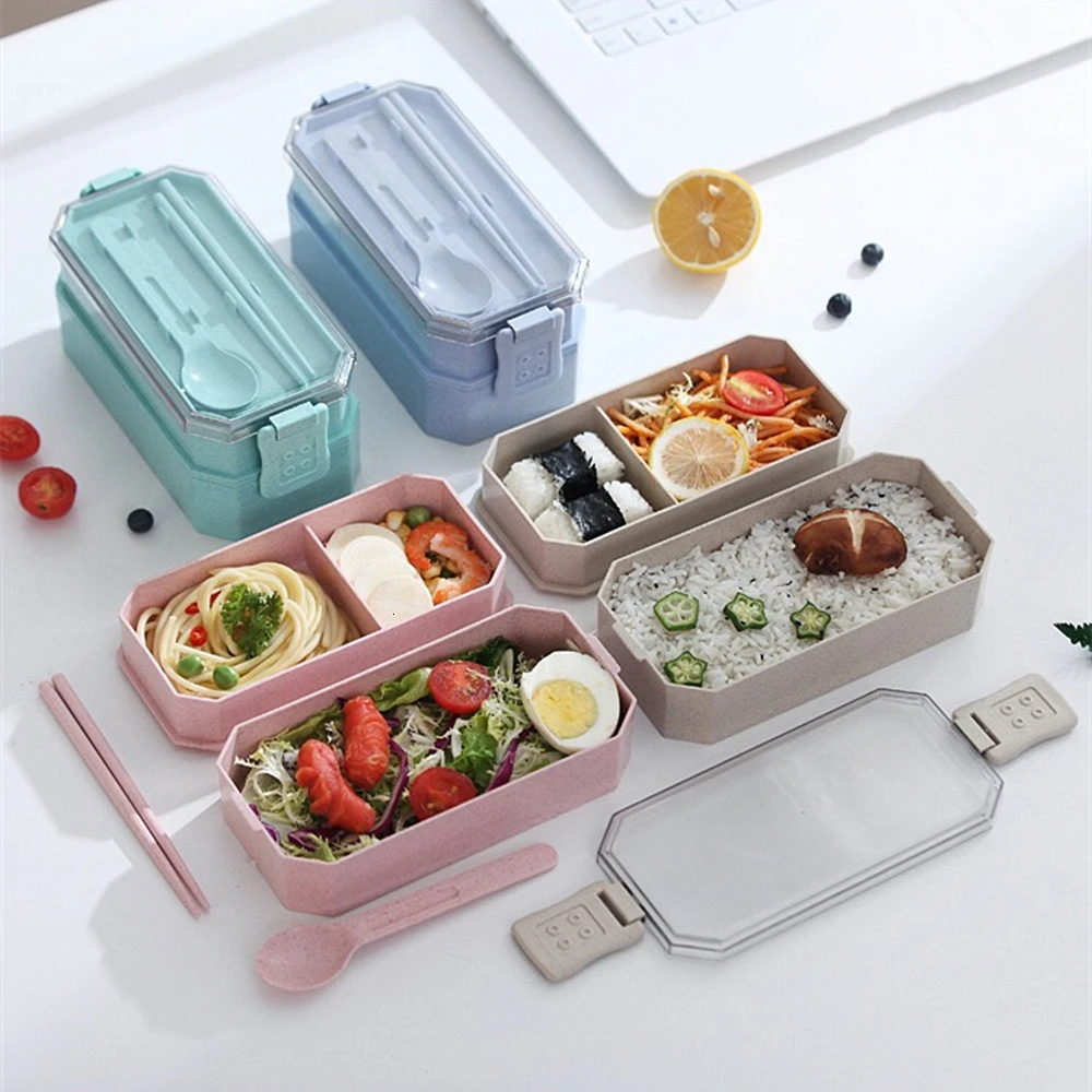 Ланч-бокс из экологически чистого материала 800 мл 2 слоя бэнто-боксы пшеничной