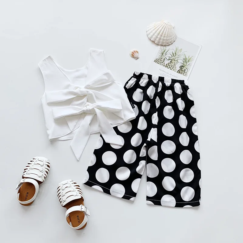 

Girls' Suits 2021 Summer New Style, Girls' Sleeveless Vest, Wide-leg Pants, Fashion Polka Dot Girls Two-piece Suit