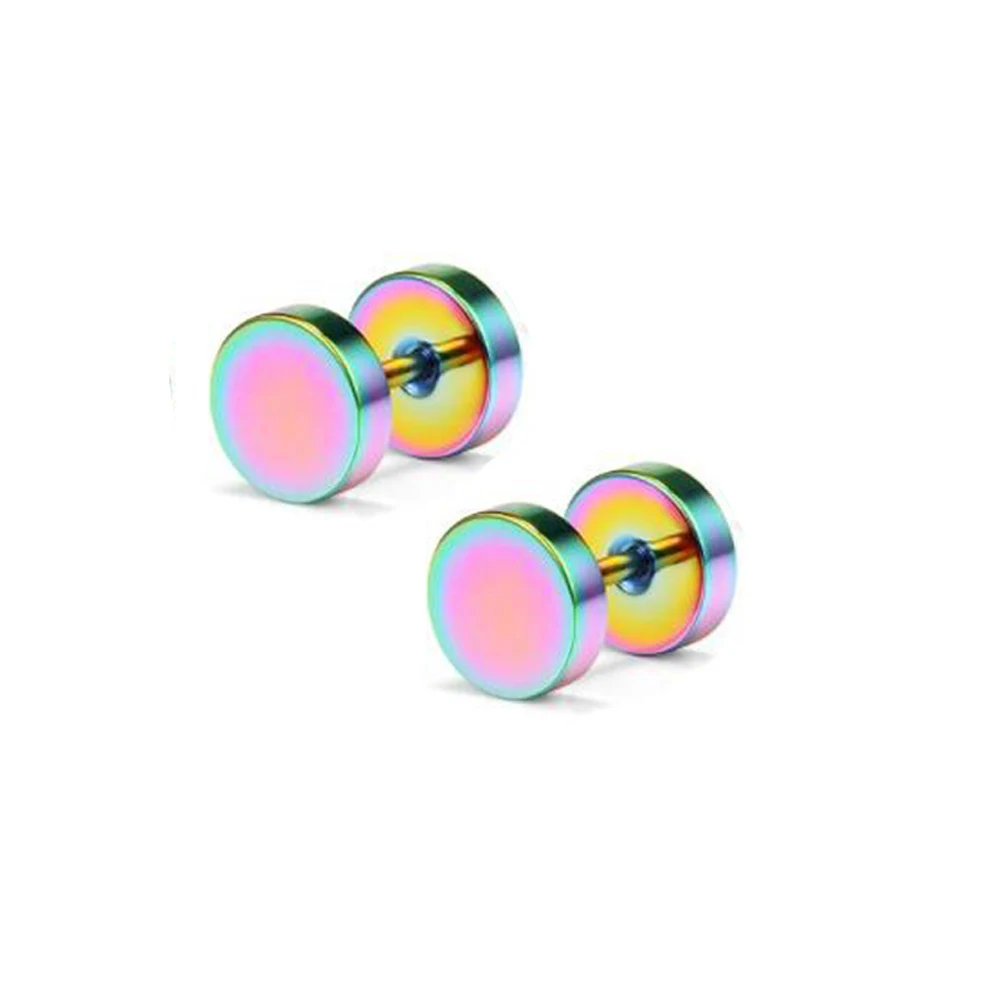 rainbow 2pcs 1-6 пар серьги из нержавеющей стали для мужчин Поддельные Вилки туннели шпилька для уха спираль бар для женщин мужчин серьги-кольца - Окраска металла: rainbow 2pcs