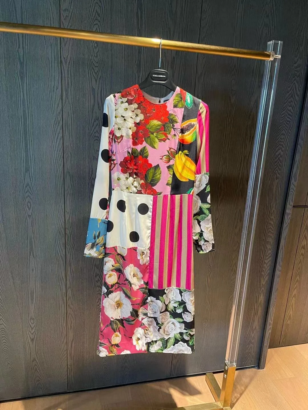 

2021 summer new style striped polka dot O-neck silk dress high quality Sicily luxury