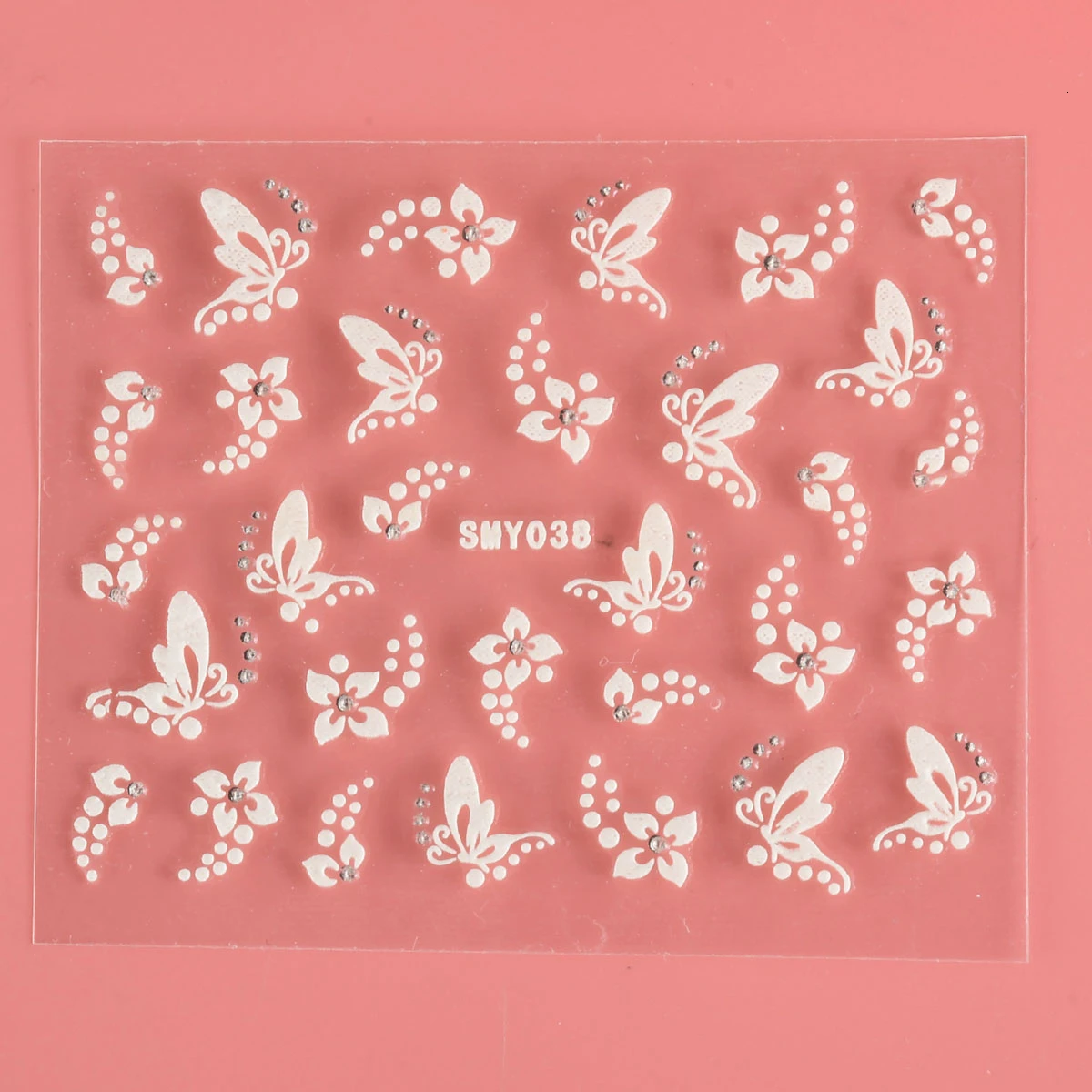 

1Sheet Charming Nail Stickers Flowers Butterflies Rhinestone White Lace 3D Nails Sticker Art Decoration Accessories
