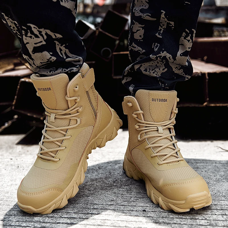 2021 Special Force Tactical Desert Combat Boots Men Leather Military Boots High Quality Outdoor Mens Hiking Boots Big Size 46