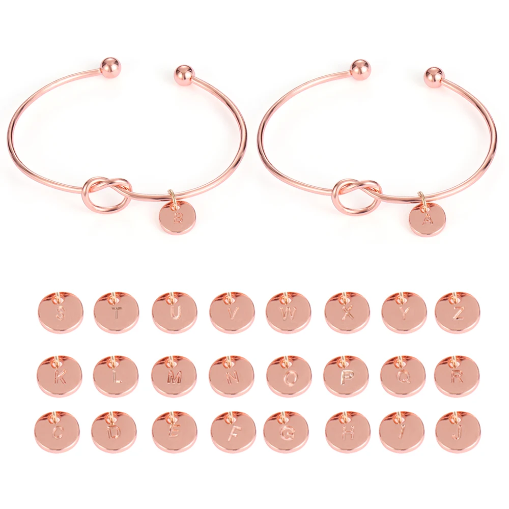 26 букв Открытый браслет розовое золото манжета прекрасный узел сплав простые