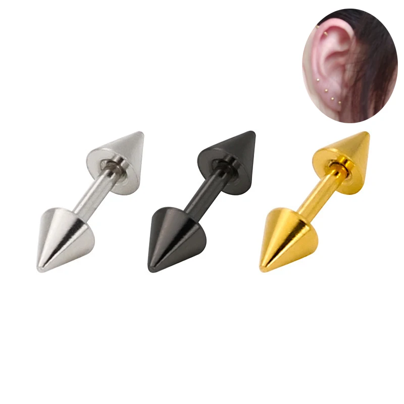 

Stainless Steel Body Piercing Jewelry Fashion Cone Dumbbell Stud Earrings Small Spike Earring Women Men Classic Stud Earrings