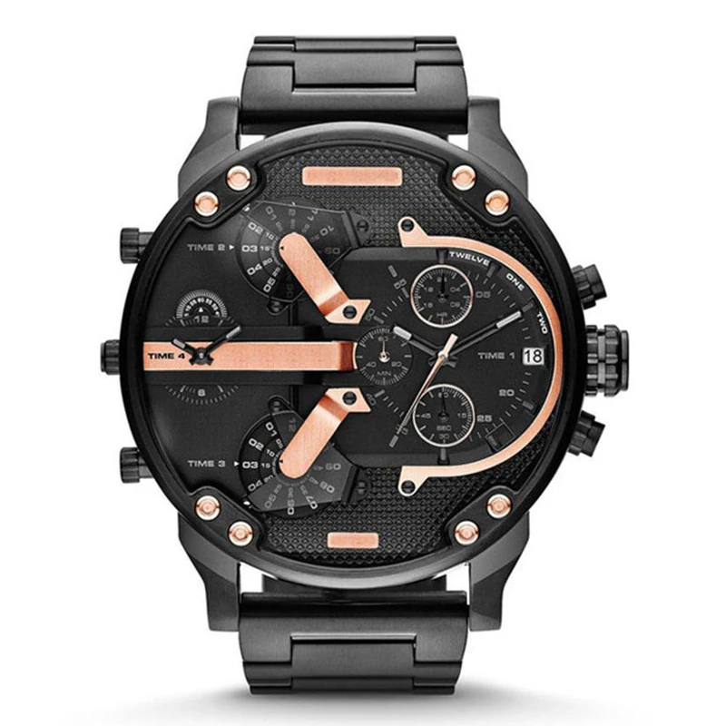 Мужские кварцевые спортивные часы многофункциональные военные с кожаным