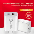 Сетевое зарядное устройство PD, 18 Вт, USB C, QC 3,0, 2 порта, светодиодный индикатор для быстрой зарядки телефона, настенный адаптер для iPhone 12, 11 AirPods, iPad, Huawei, Xiaomi, Samsung