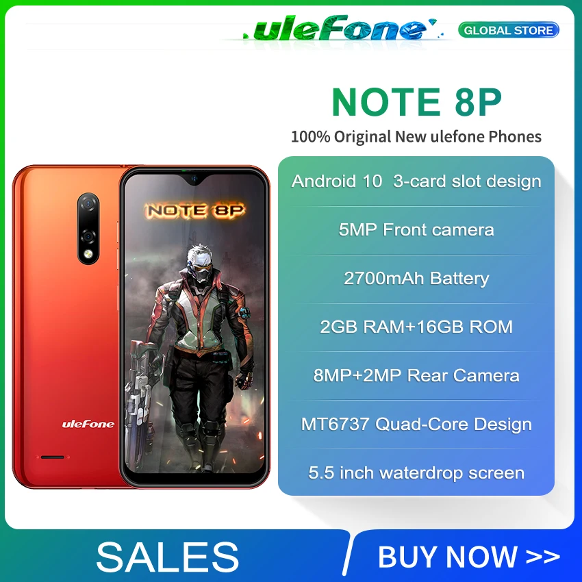 Смартфон Ulefone Note 8P на Android 10 четыре ядра экран 5 дюйма 2 ГБ + 16 Гб
