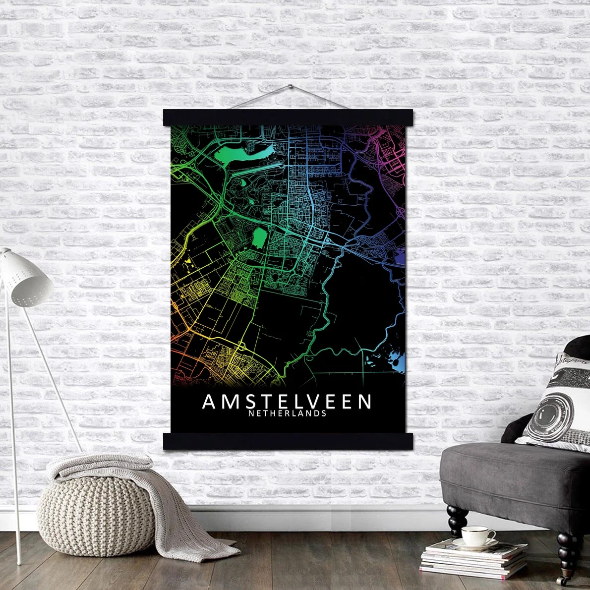 

Amstelveen Netherlands City map Canvas Prints Artwork Pantings Poster Wall Art With Magnetic Frame Hangers Hanging Kit