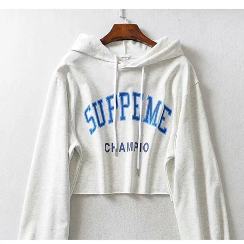 

New Autumn Fashion Personality Street Hipster Women'S Letter Printing Long-Sleeved Hooded Slim Short Knit Hoodie