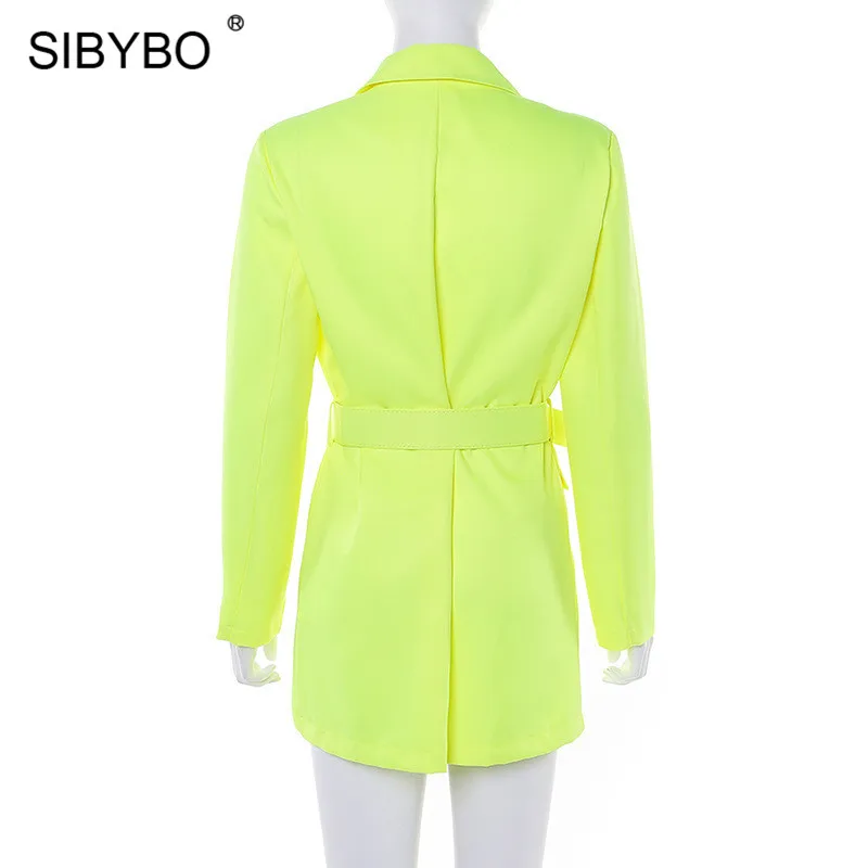 SIBYBO, повседневный блейзер с неровным поясом, для женщин, модный, длинный рукав, зубчатый, осень, женские топы, одноцветные, длинные, для женщин, блейзеры для офиса