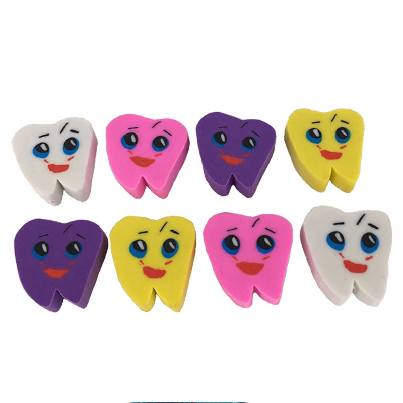 50 шт./пакет в форме местного зуба милые резиновые ластики со смайликом для лица