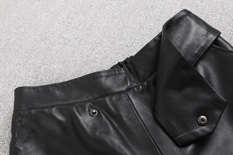 England style great quality ealstic waist real sheep leather pants Spring female A buckle was thin pencil leather Pants F1052