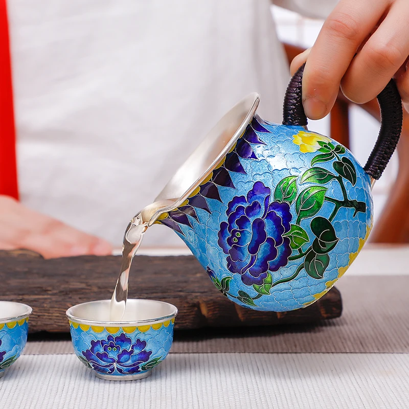 Чайный сервиз Cloisonne чайный чайная чашка эмаль Серебряный набор для чаепития 999