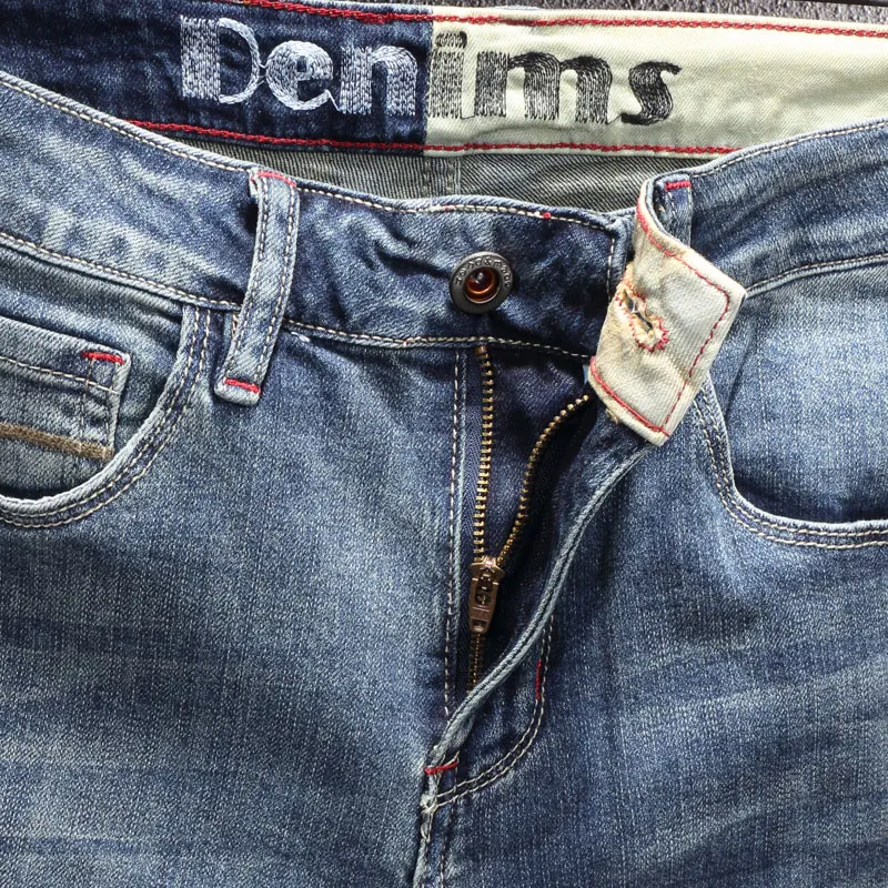 European Vintage Fashion Men Jeans Retro Blue Elastic Slim Fit Classical Designer Jeans Men Korean Style Casual Denim Pants