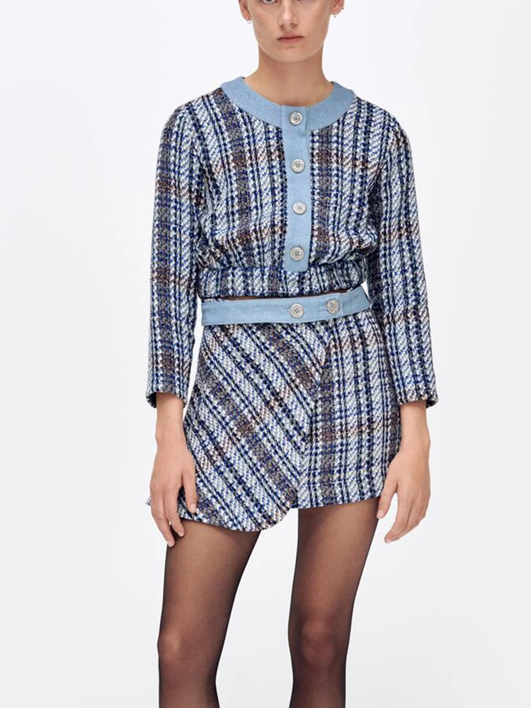 

Костюм HWLZLTZHT из 2 предметов, модное текстурное короткое пальто с длинным рукавом и элегантная юбка с завышенной талией