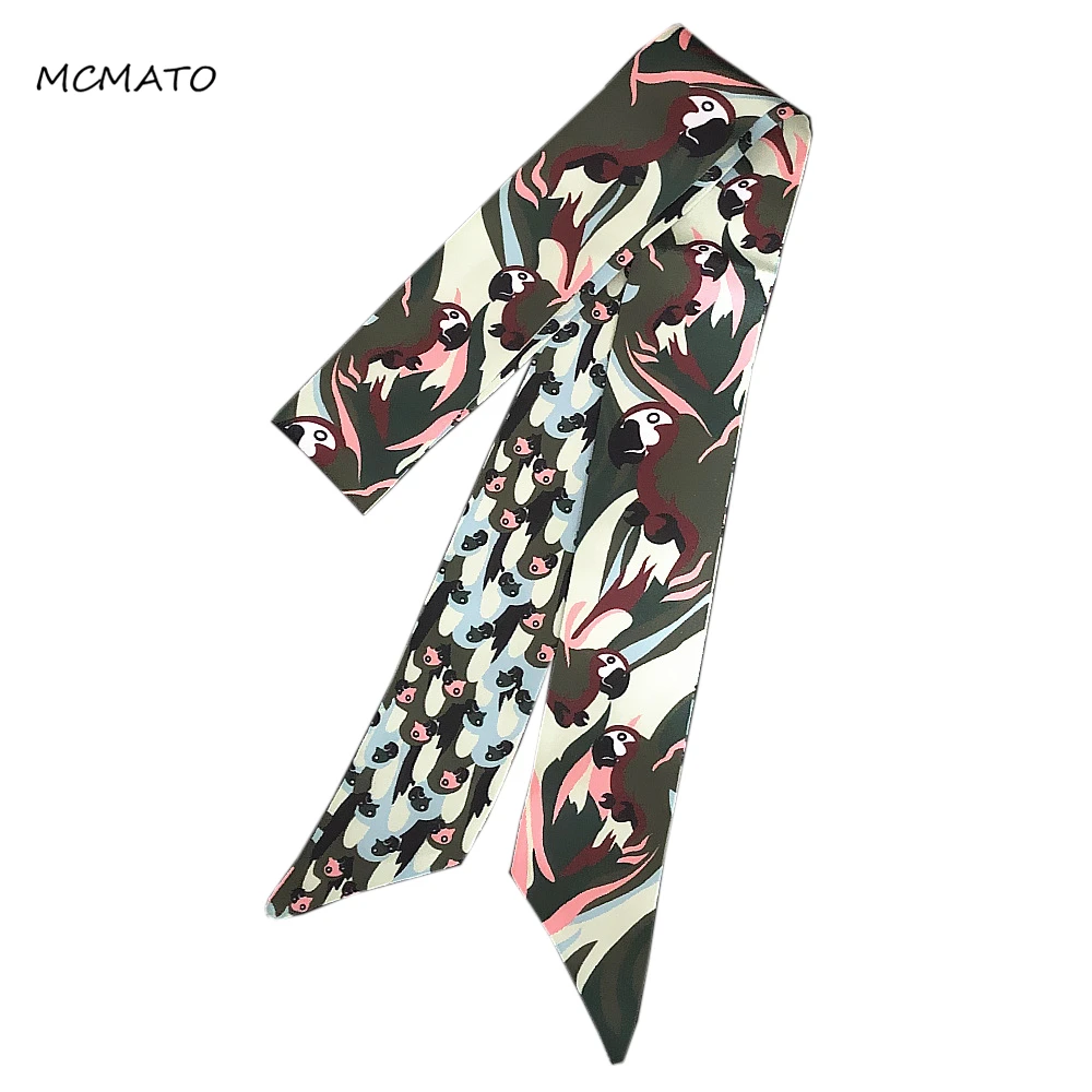 

120cm*5cm Silk Small Long Woman Scarf Cartoon Eagle Bird Printed Scarves Wraps Fashion Headband Bag Ribbon For Ladie Tie