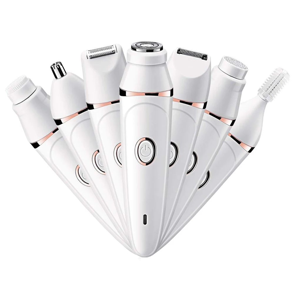 

Electric Razor for Women Rechargeable Facial Hair Removal Bikini Trimmer 7 in 1 Interchangeable Heads Shaver Cleaner Groomer Kit