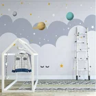 Настенные обои в скандинавском стиле, ручная роспись, милый медведь, для детской комнаты, космос, планета, фон для детской комнаты, бумажные обои, домашний декор