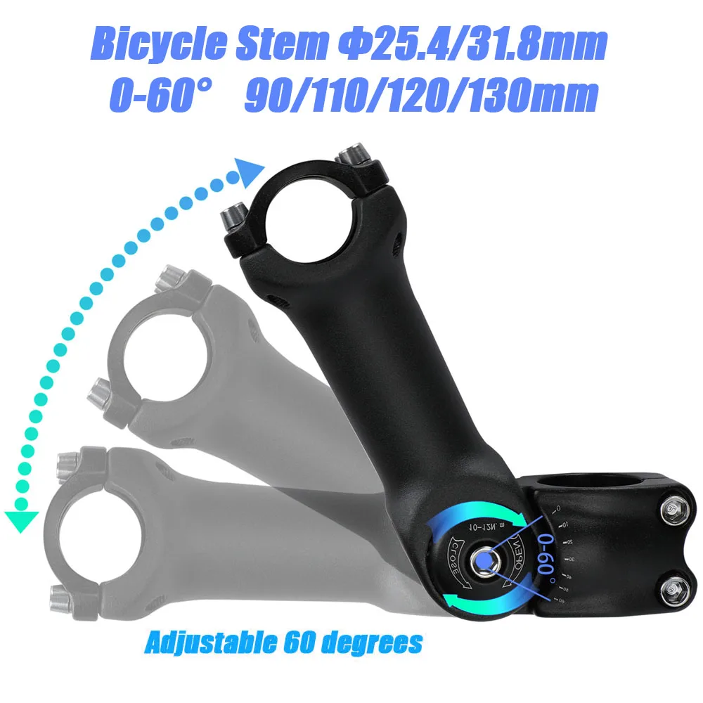 

Aluminum Alloy Bicycle Adjustable Stem Adjustment 0-60 Degree Diameter 31.8mm Road Bike Stem