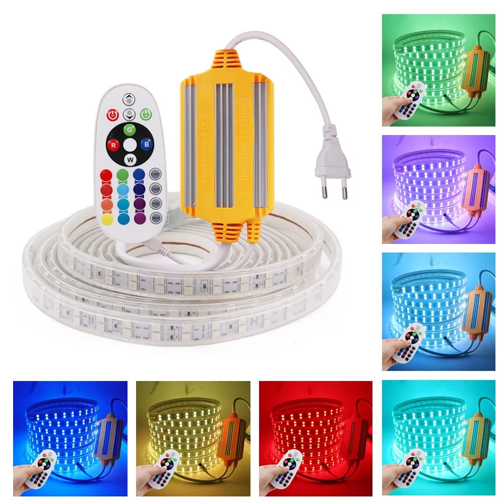 

5050 RGB LED Strip EU 220V Waterproof 60LEDs/m 120leds/m Flexible Tape Ribbon LED Light Strip