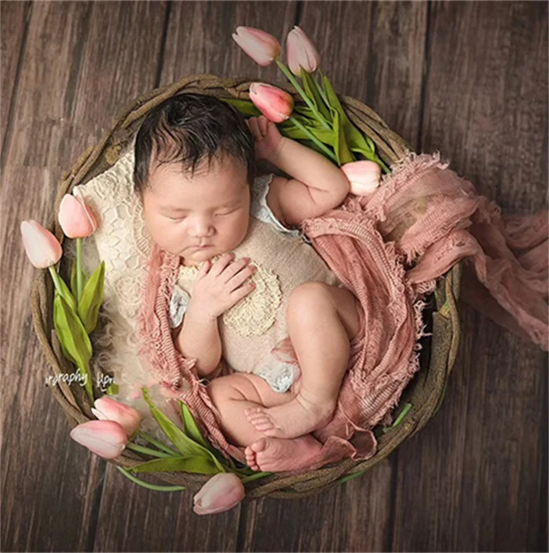 Photo Studio Shooting New Thick Rattan Hand-woven Basket Newborn Personalized Photography Props Bird’s Nest Photo Decor Basket