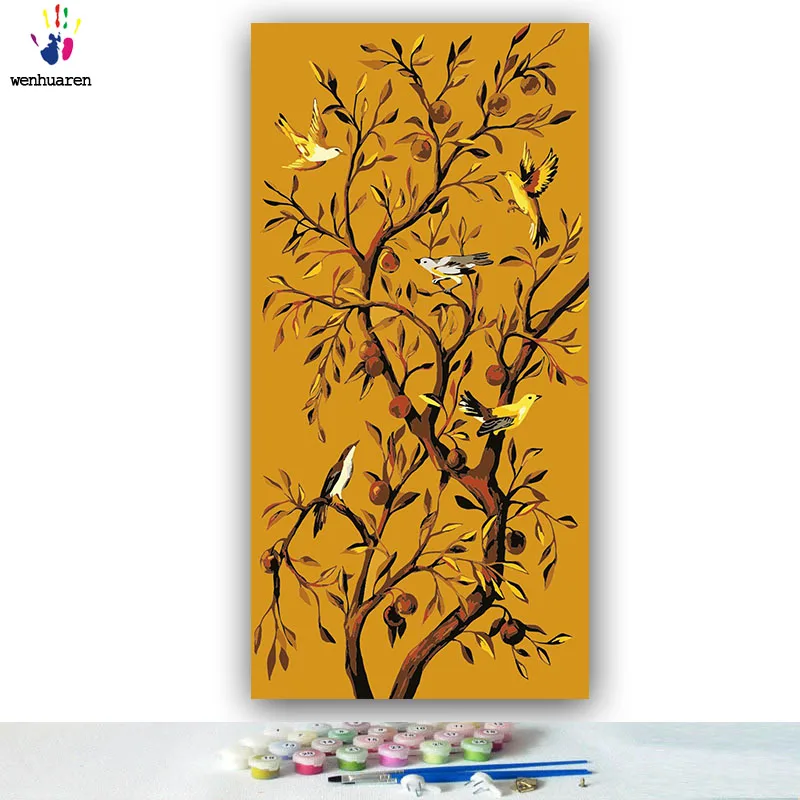 DIY картинки для раскраски по номерам с цветами цветок и птица фруктовое Дерево