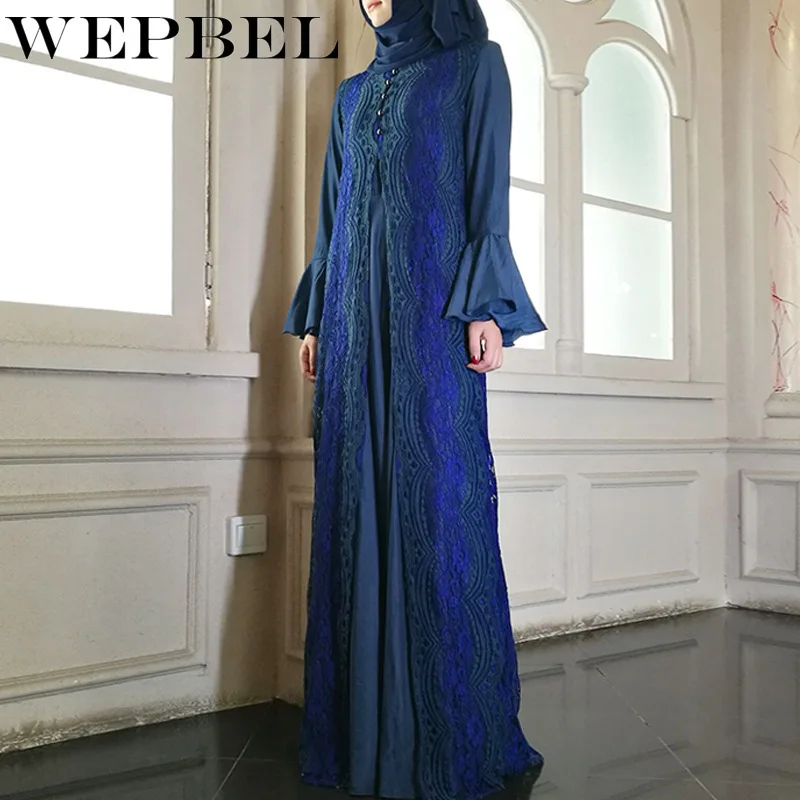 WEPBEL женское платье с расклешенными рукавами и круглым вырезом длиной до пола из