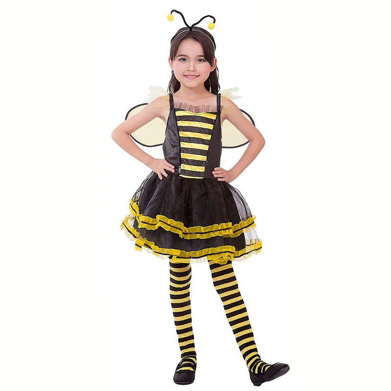 Halloween Costume For Kids Yellow Dress Carnival Party Cosplay Girls Bee Wings Full Set | Тематическая одежда и униформа
