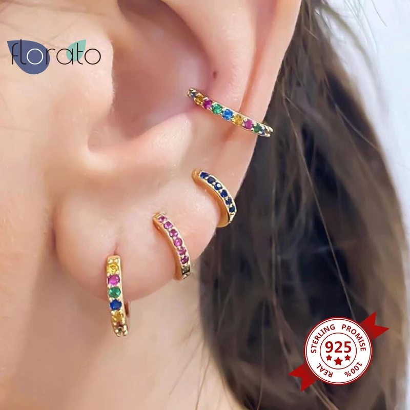 

Hoop Earrings Women 925 Sterling Silver CZ Micro Edge Crystal Multicolor Han Fan Xiaozhong High Quality Earrings Buckle Jewelry