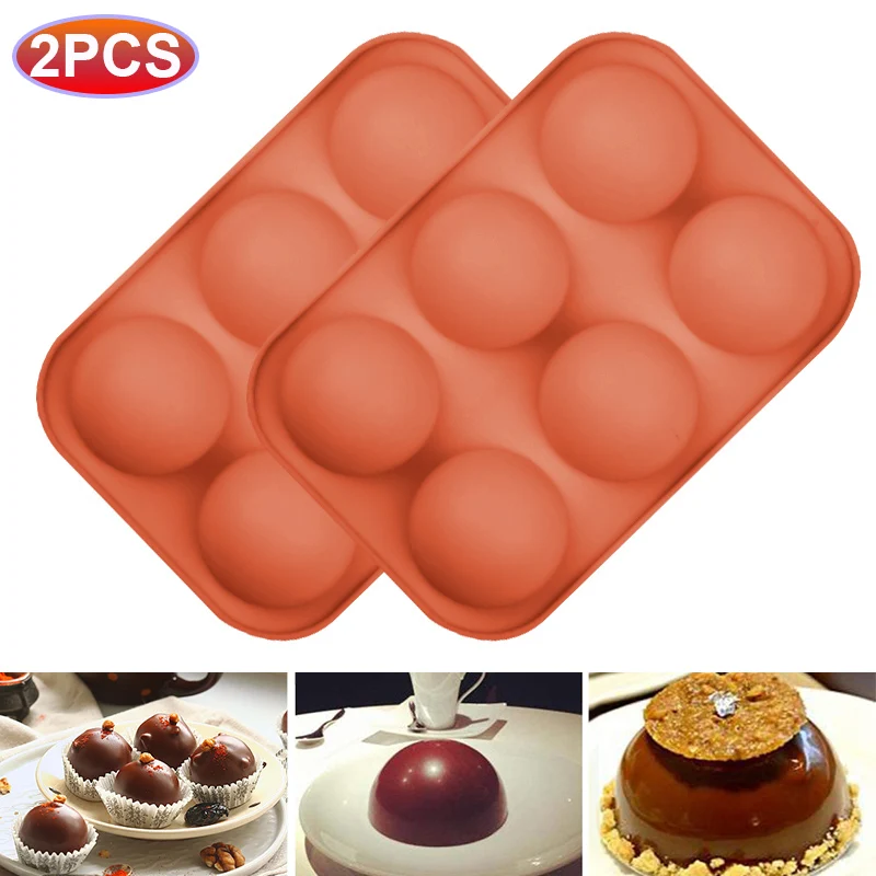 

2PCS Half Ball Sphere Silicone Baking Mold 6 Holes Chocolate Bomb Silicone Molds Candy Fondant Baking Mould Kitchen Tool
