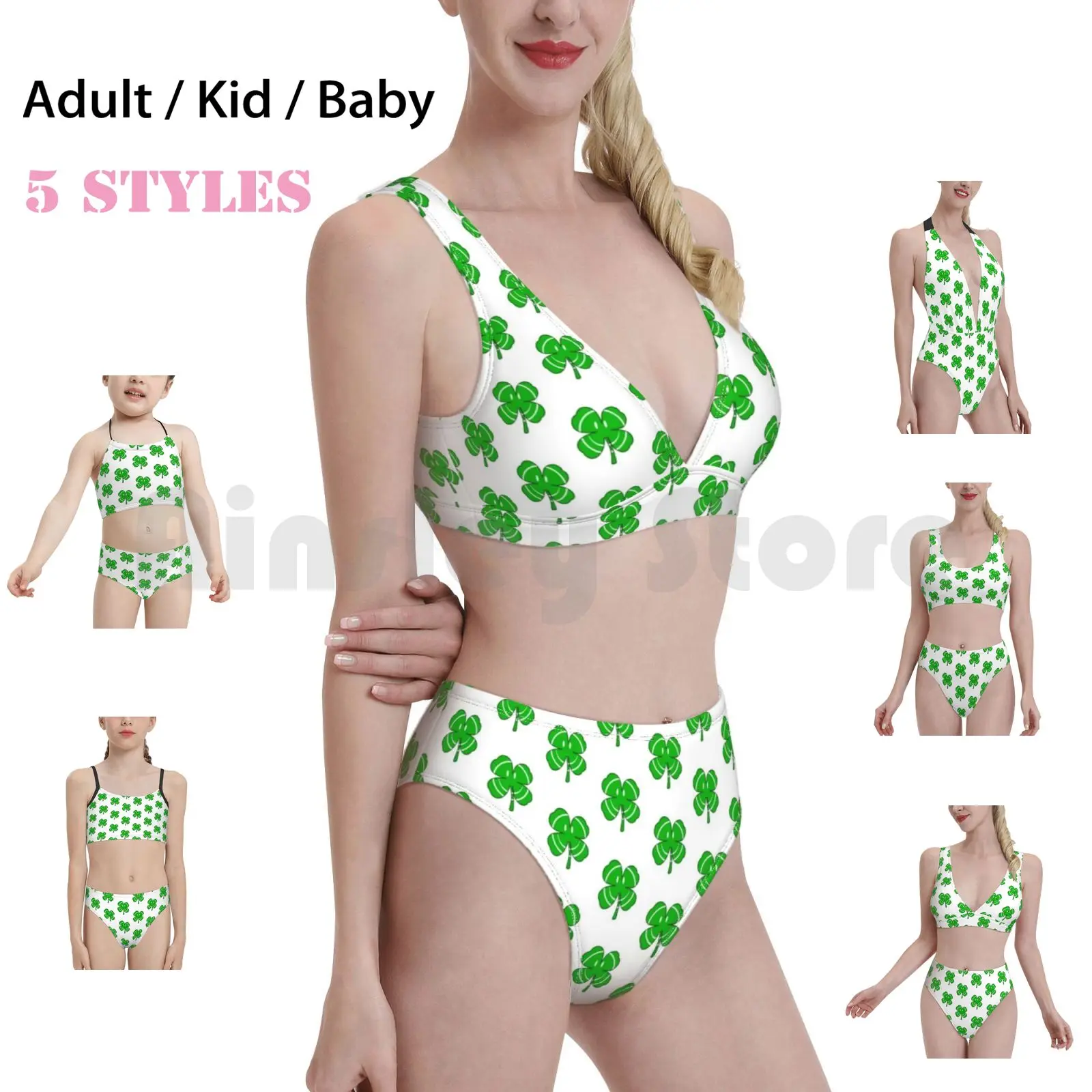 

Happy Irish Shamrock Swimsuit Bikini Padded High Waist Green Party Shamrocks Irish Irish Gift Irish Style Beer Shamrock