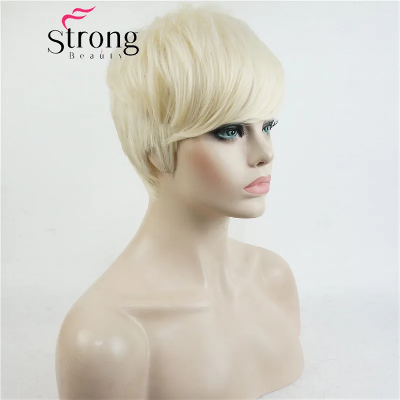 StrongBeauty короткий парик сторона взрыва Asymetrical полный синтетические парики черный и красный цвета выбор - Цвет: 613 Light Blonde