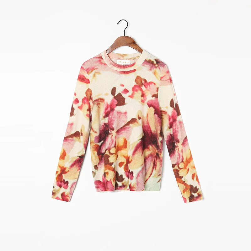 Bogeda 100 кашемировый свитер для женщин с круглым вырезом и золотым принтом