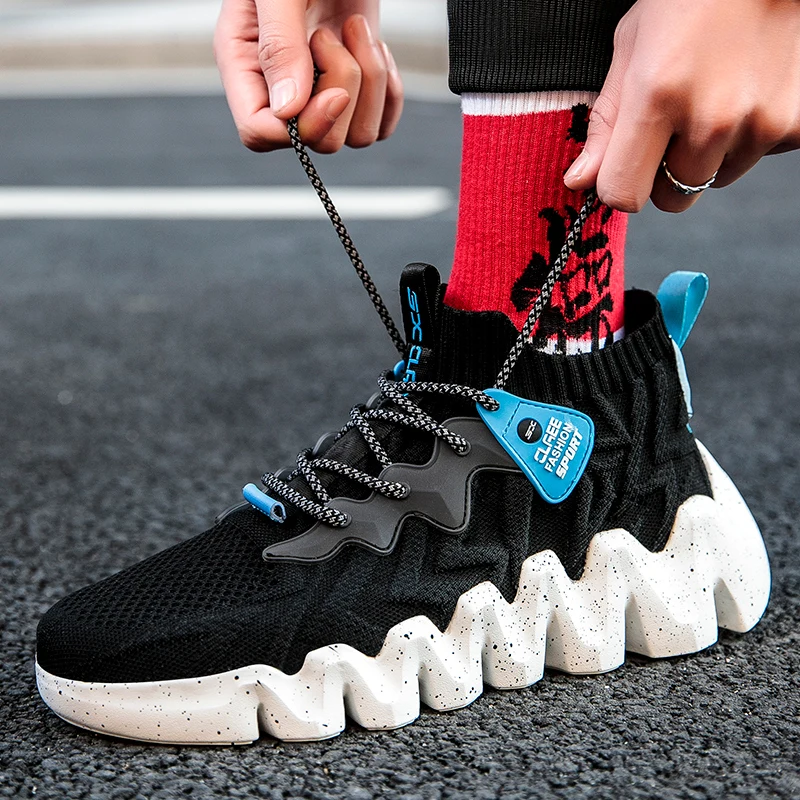 

Chunky Men Shoes Height Increasing Wavy Sole Platform Sneakers Mesh Breathable Light Street Trend Fashion Mens Shoes Casual