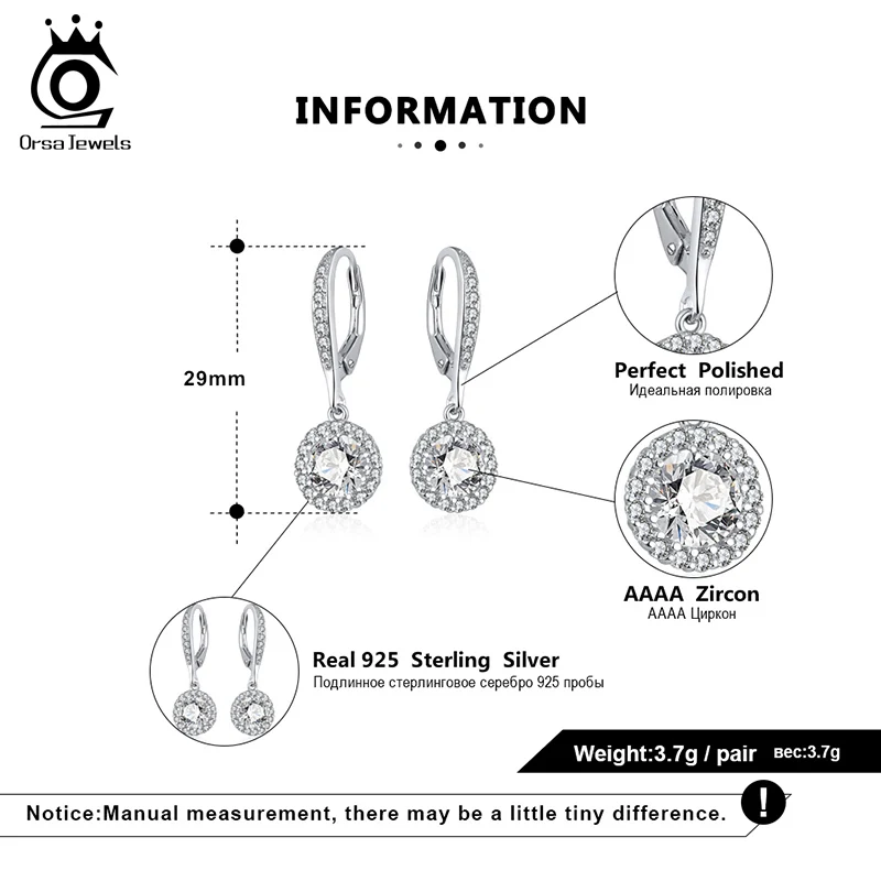 ORSA JEWELS Настоящее серебро 925 пробы весенние серьги-подвески с пряжкой женские