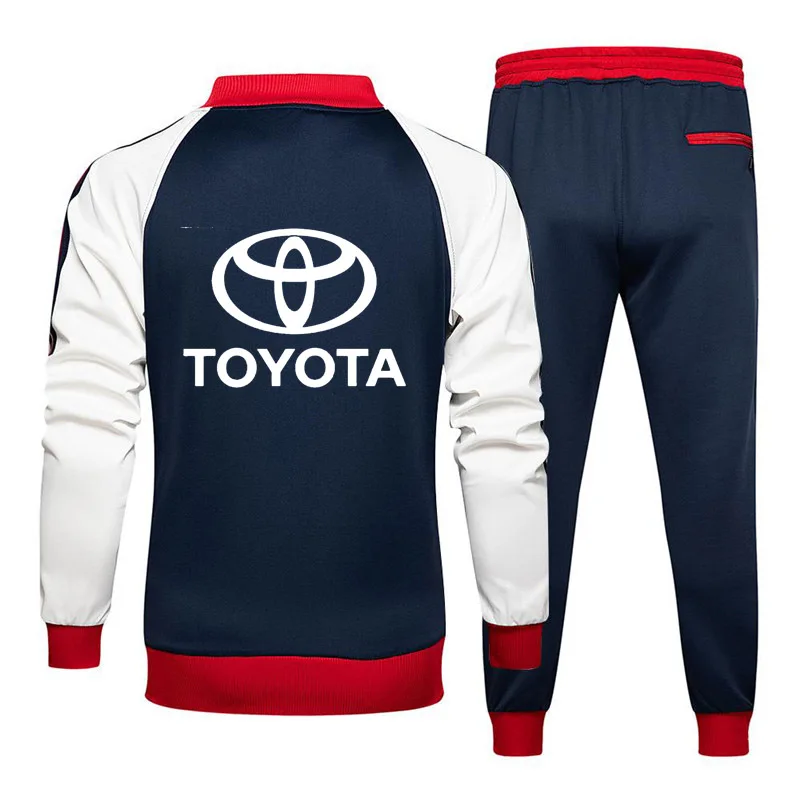 

Casual Cotton Fashion Men's jackets Toyota Car Logo Printing Spring Autumn High Quality Men's jacket + pants two-piece suit