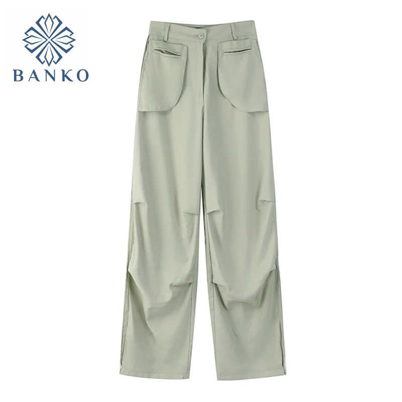 Брюки женские повседневные тонкие шикарные свободные длинные штаны с завышенной