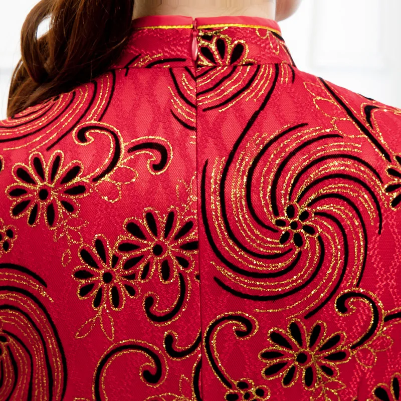 

Spring And Summer New Fashion Lace Short Sleeve Cheongsam Long Style Runway Show Dress Improvement Sexy Evening Qipao Dress