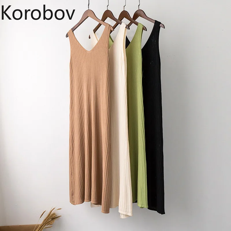 Летнее женское трикотажное длинное платье Korobov 2019 вязаное тонкое свободное без