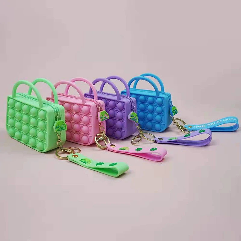 

MINI children's handbag Monochrome fresh silicone handbag Puzzle decompression Finger bubble storage change handbag