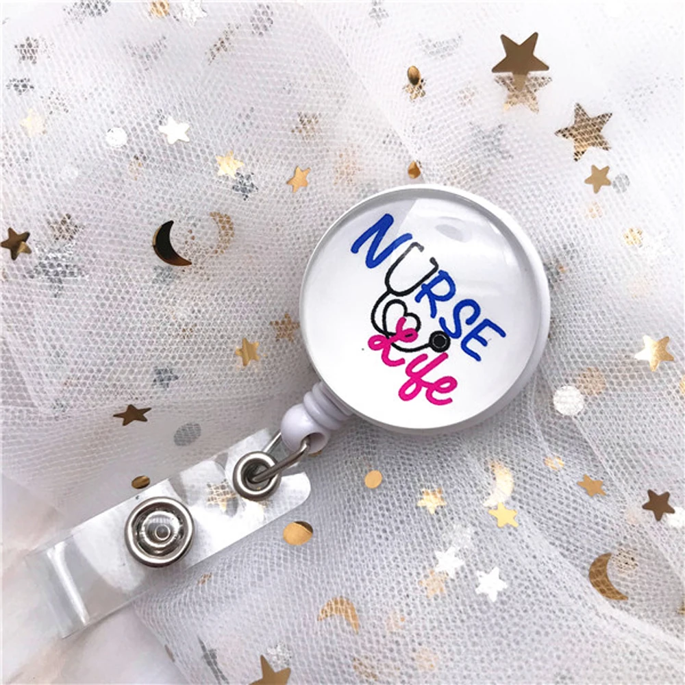 

1pc Retractable Nurse Badge Reel Clip Doctor Chest Buckle Cartoon Stethoscope Hanging lanyard ID Card Badge Holder
