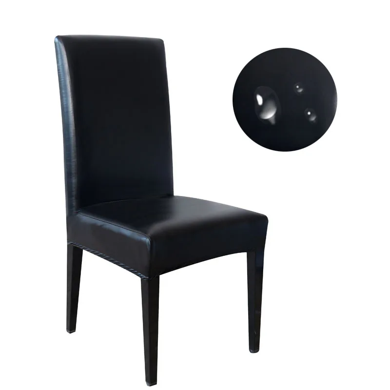 

Waterproof Black Chair Covers Pu Removable Anti-dirty Seadining Room Chair Cover Dinner Office Weeding Home Restaurant Decor