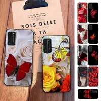 red butterfly on white roses flower phone case for huawei honor 10 i 8x c 5a 20 9 10 30 lite pro voew 10 20 v30