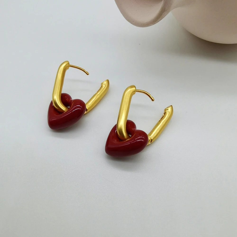

Goddess Fashion Simple Temperament Retro Earrings Hand Painted Enamel Heart-Shaped Earrings Jewelry Gifts