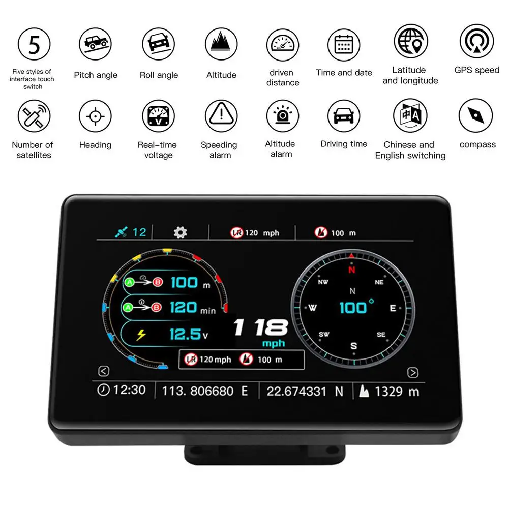 

Auto HUD Heads Up Display Touch Screen Car Electronic Accessories With GPS Speedometer Speed Voltage Alarm Compass Mileage